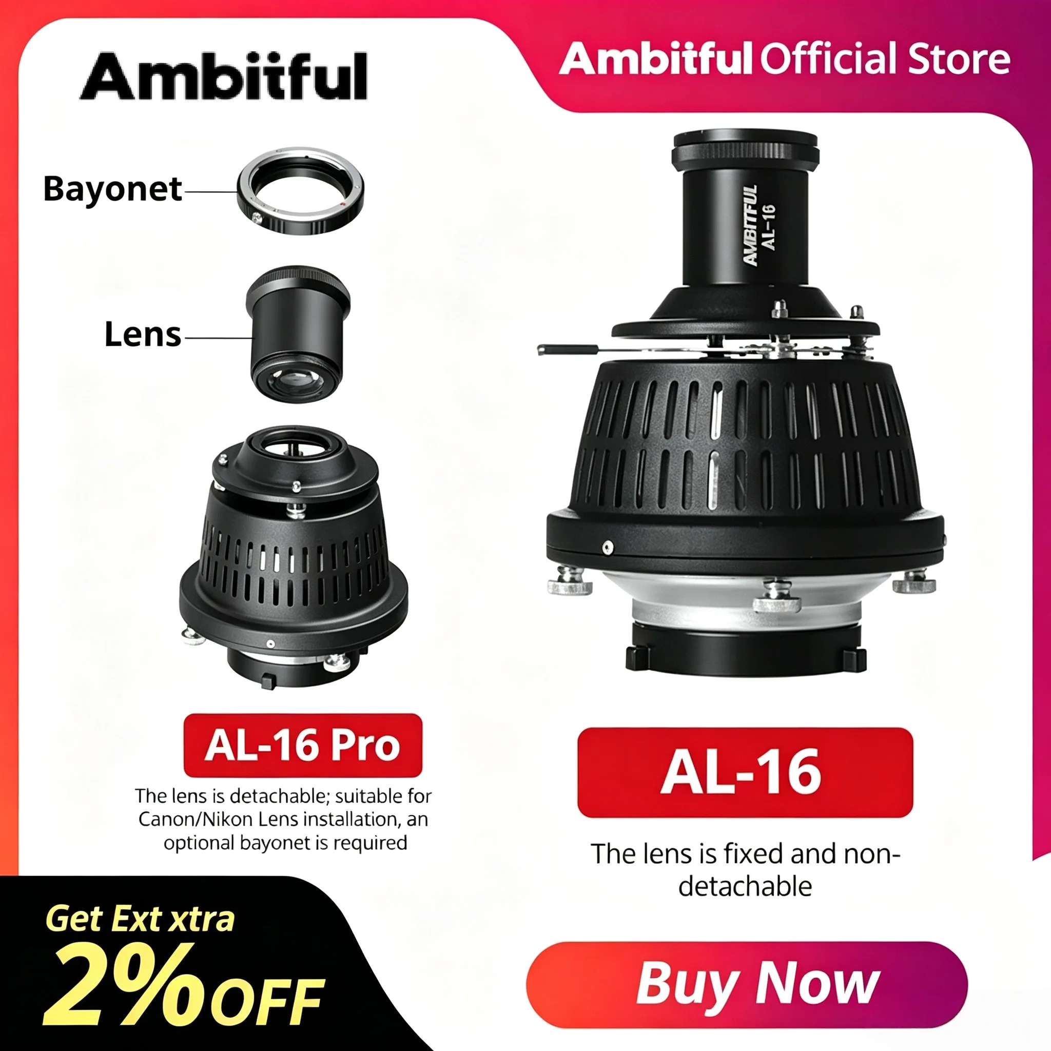 Ambitful AL-16 PRO Condenseur Optique Conique à Focalisation Séparée, Monture Bowens, Cylindre de Lumière pour Effets Spéciaux Artistiques et Faisceau Lumineux Modifié