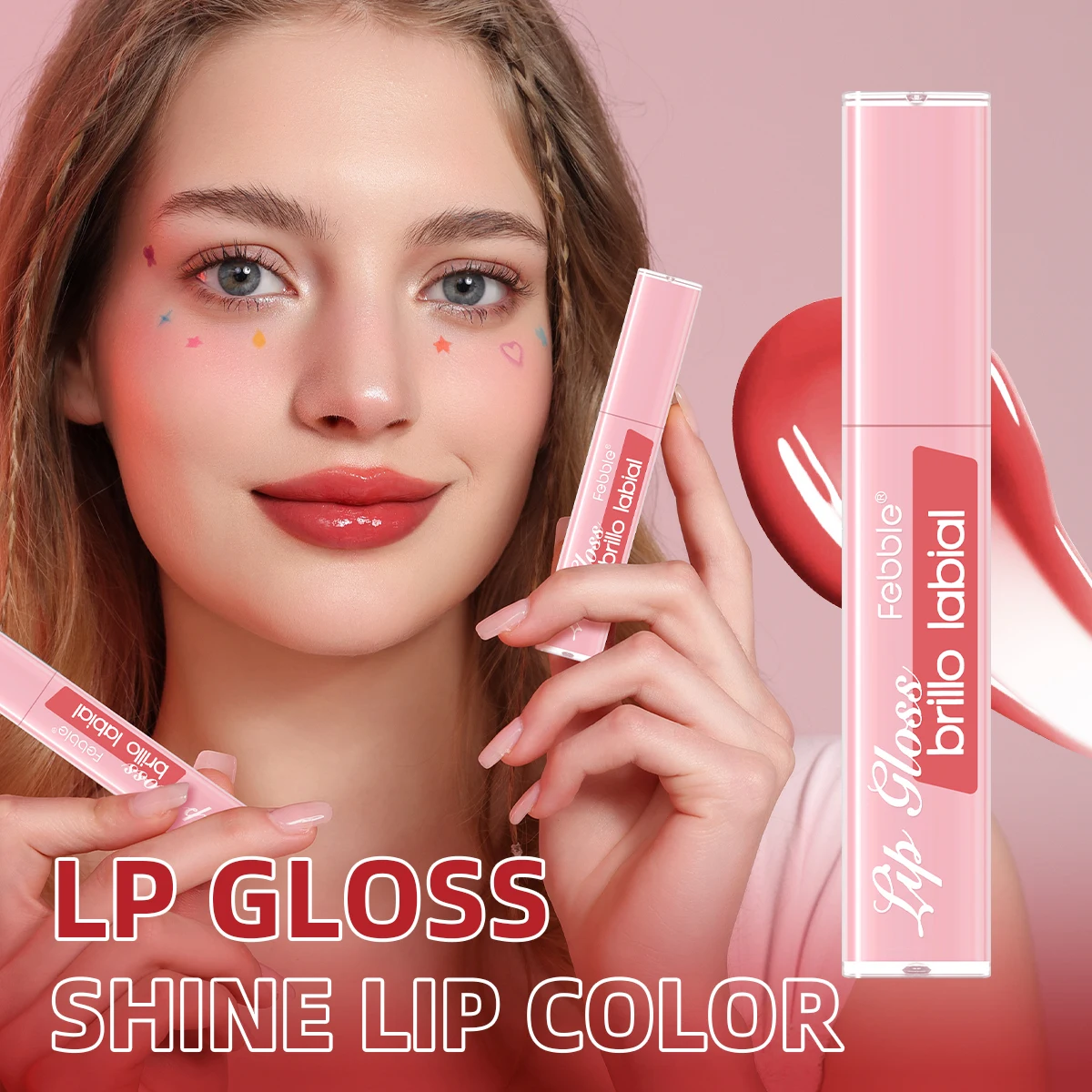 FEBBLE Lucidalabbra idratante, idratante a lunga durata, impermeabile, morbido e setoso, effetto lucidalabbra a specchio, tinta rossa
