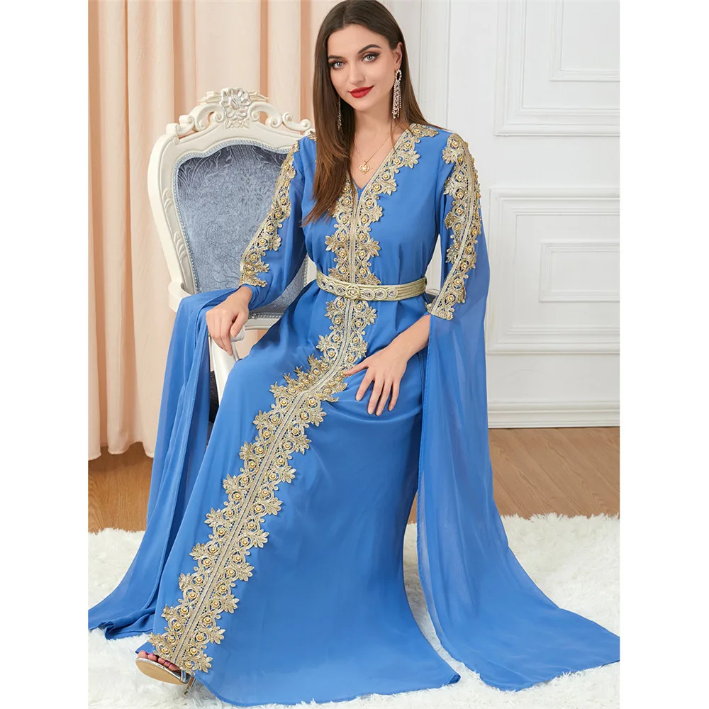 Elegante Stickerei Marokkanischen Jalabiya Abend Party Kleid frauen Lange Kleid mit Cape Hülse Dubai Abayas Kaftan Islamischen Vestidos
