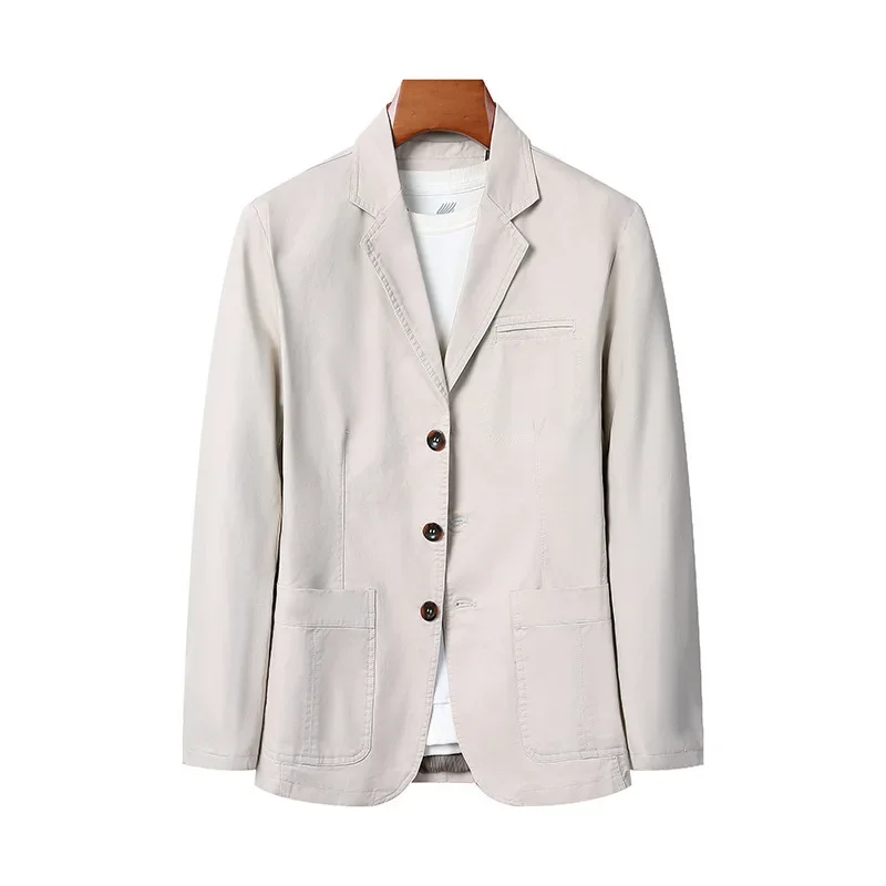 Blazer 100% Cotton Fashion Business Solid Slim Fit Casual Work Cotton Korean Coat for Men Middle-aged Plus Size Loose Blazer