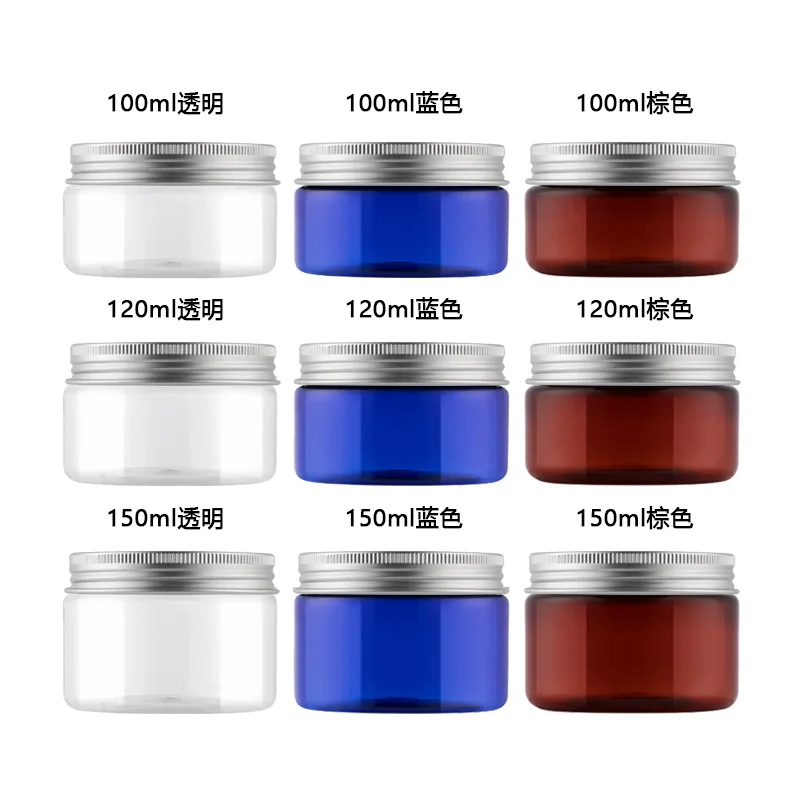 180pcs 100ml/120ml/150ml Round Clear Plastic PET Jar with Aluminium Cap Cream Storage Sample Cosmetic Packaging Container Pot