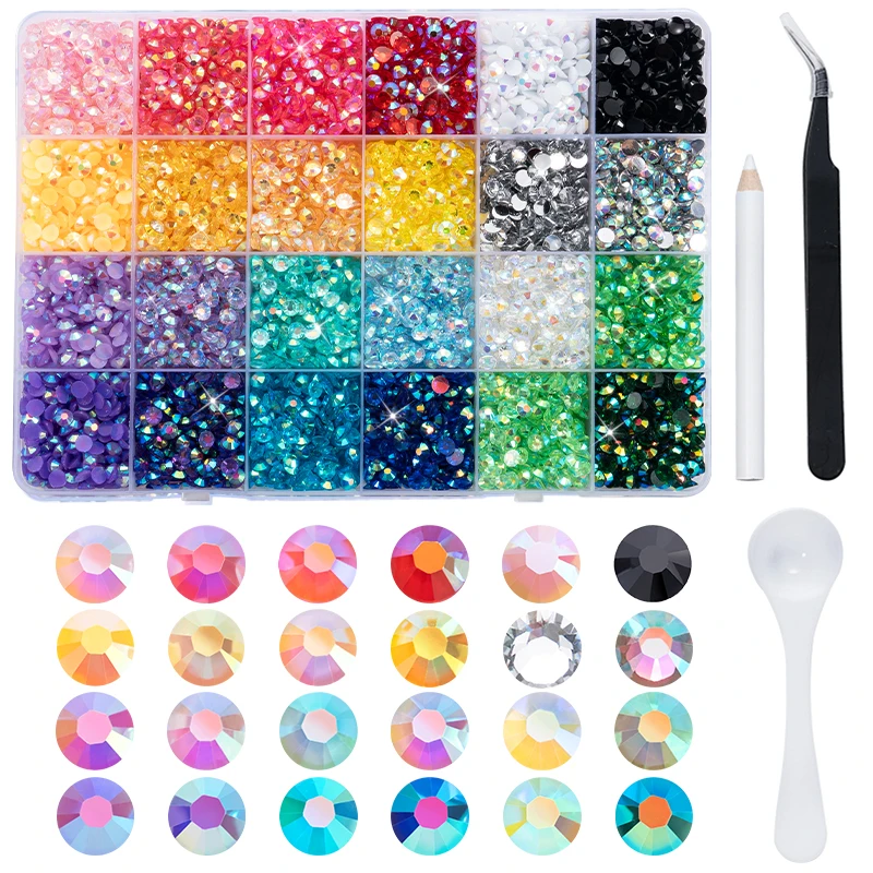 

New 24 Color Transparent AB Resin Rhinestone Set Flat Round Non Hotfix Glitter Crystal DIY Nail Clothing Decoration Accessories