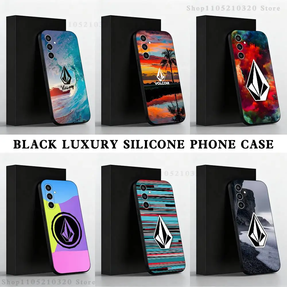V-VOLCOM-S Sport Style Phone Case  For Samsung S 25,24,23,22,30,21,10,9,Ultra,Plus,Lite,FE,4,5 G Black Soft Case