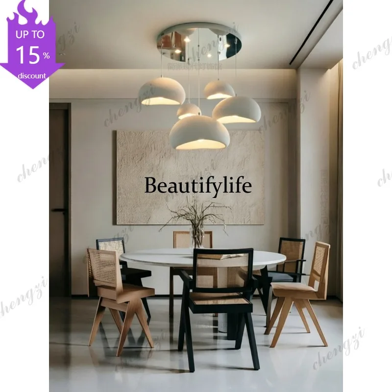 EE Silent Wind Restaurant Chandelier Italian Minimalist White Multi-headed Dining Room Light Modern Simple Dining Table Lighting
