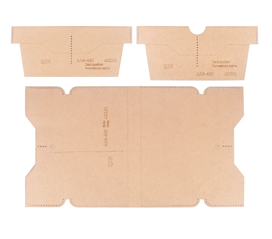 1 Satz handgefertigte Lederhandwerke – modische lange Geldbörse mit großem Fassungsvermögen, Handytasche, Kartentasche, DIY-Kraftpapier mit Lochvorlage – Detail 1