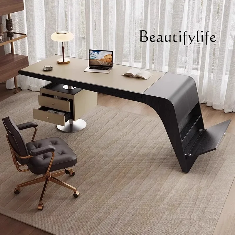 

HK Desk Italian adult home computer desk Modern light luxury high-end solid wood writing desk