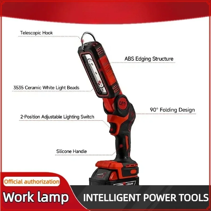 Lampe de travail lampe de poche pliante LED pour la réparation de voiture, éclairage de camping d'urgence à domicile, réglable en deux étapes pour batterie Milwaukee