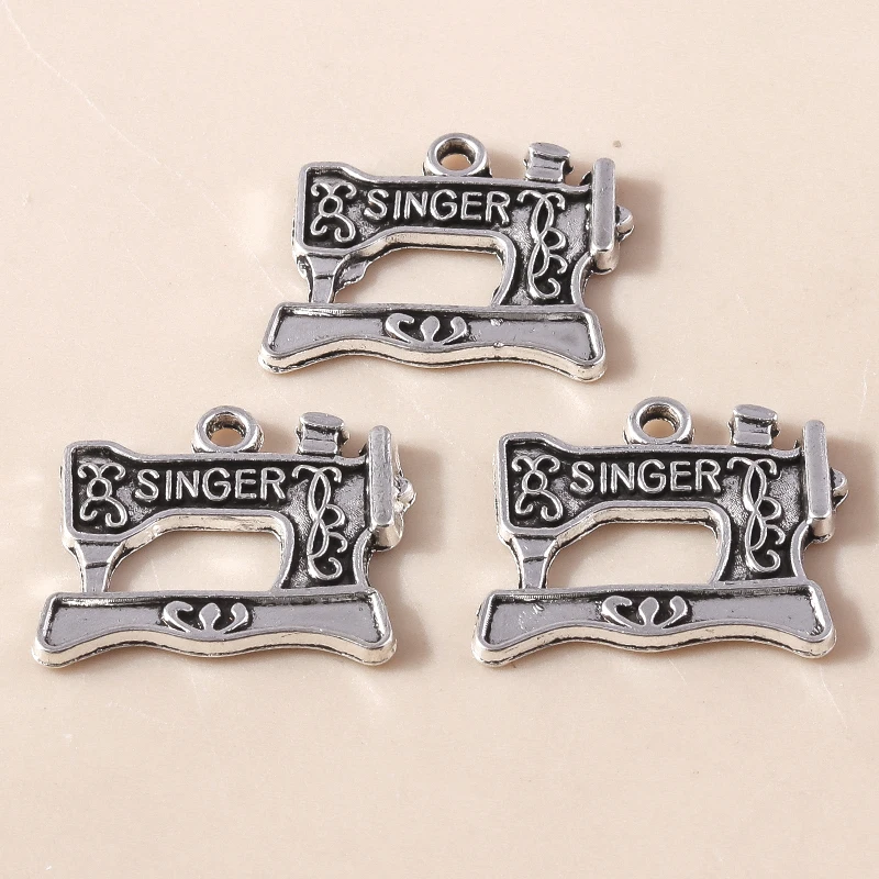 Leslie 10 Stück/Lot 16*20mm Legierung Antik Silberfarben Retro Nähmaschinen-Anhänger für DIY Armbänder Halsketten Schmuckzubehör – Detail 5