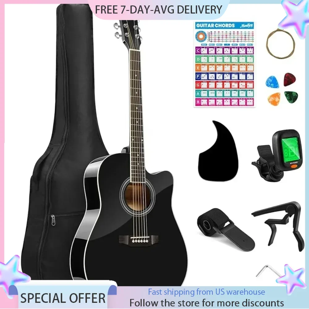 Acoustic Guitar for Full Size with Chord Poster,Gig Bag, Tuner, Picks, Strings, Capo, Strap Right Hand,for Beginner Adult Guitar