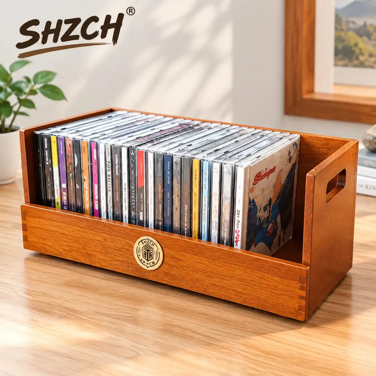 Solid Wood CD Holder Desk Organizer Large Capacity DVD Storage Box Walnut Display Case Home Music Album Collection Rack