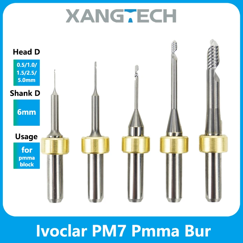 

PM7 Pmma NC Milling Cutters Burs Dental PM7 Grinding Tool 0.5/1.0/1.5/2.5/5.0mm D6