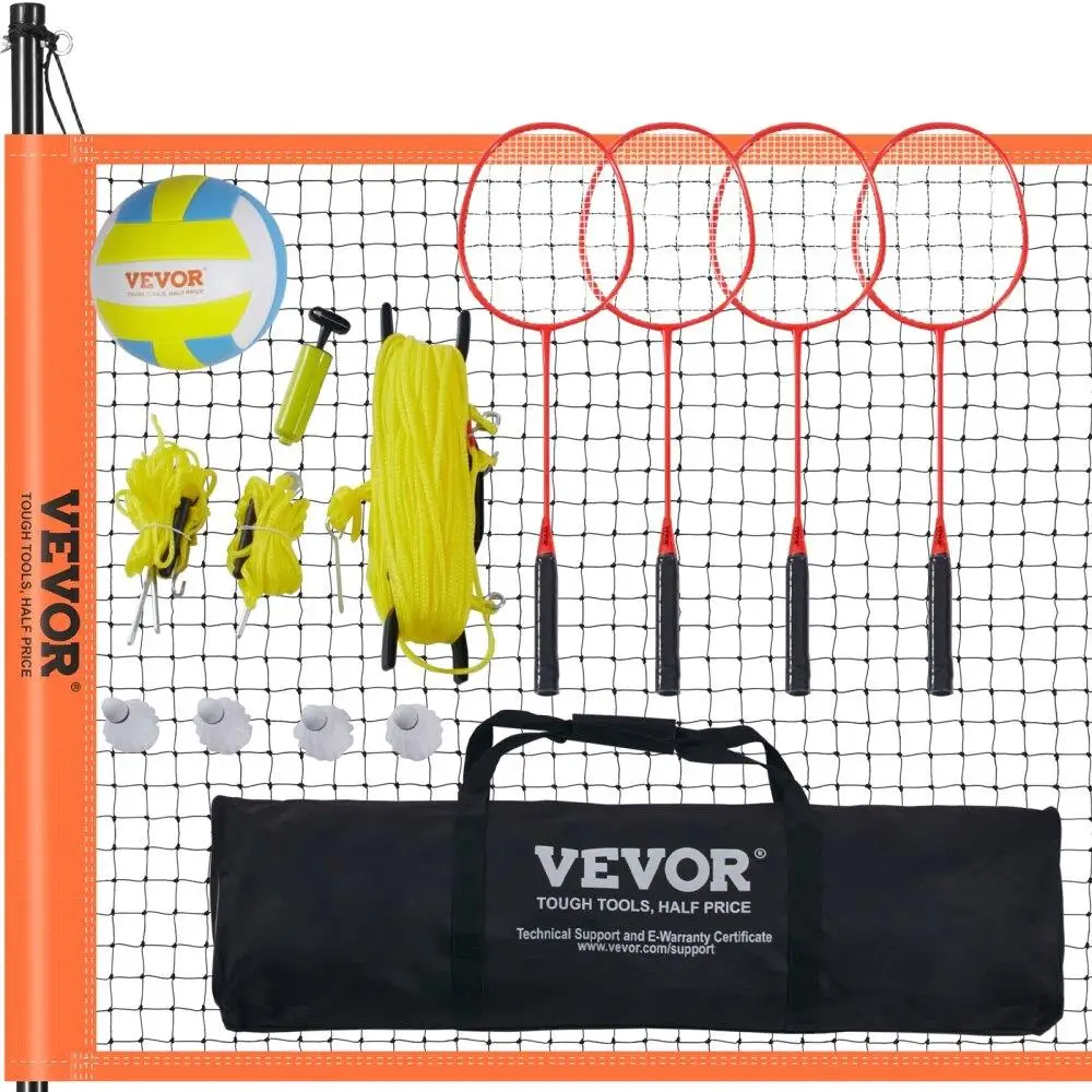 

Volleyball and Badminton Set, Outdoor Portable Badminton Net, Adjustable Height Steel Poles, Professional Combo Set with PVC