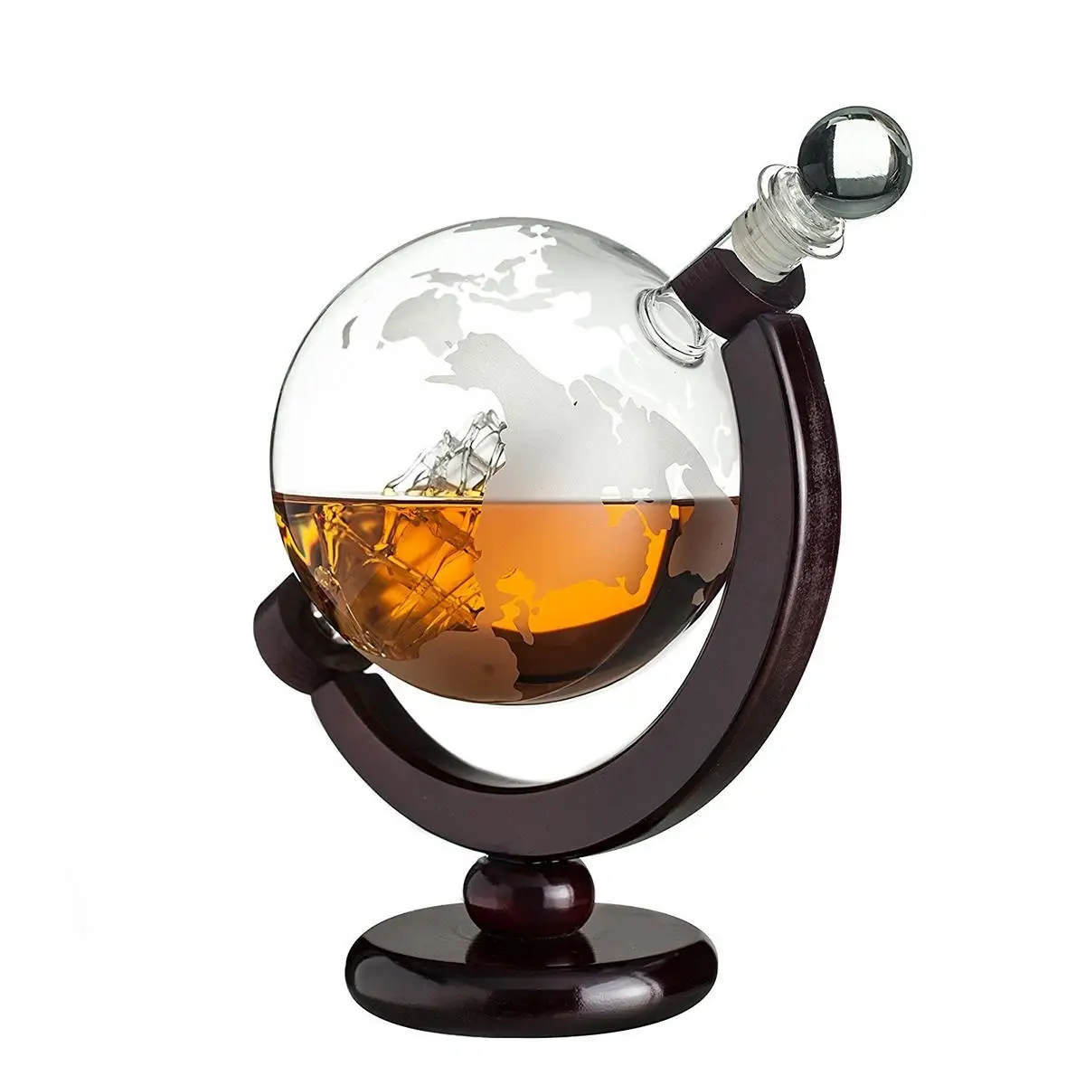 Whiskey Globe Decanter (28 Ounce) Etched World Globe Decanter Set for Liquor, Bourbon, Vodka in Premium Gift-Box - Home Bar Acce