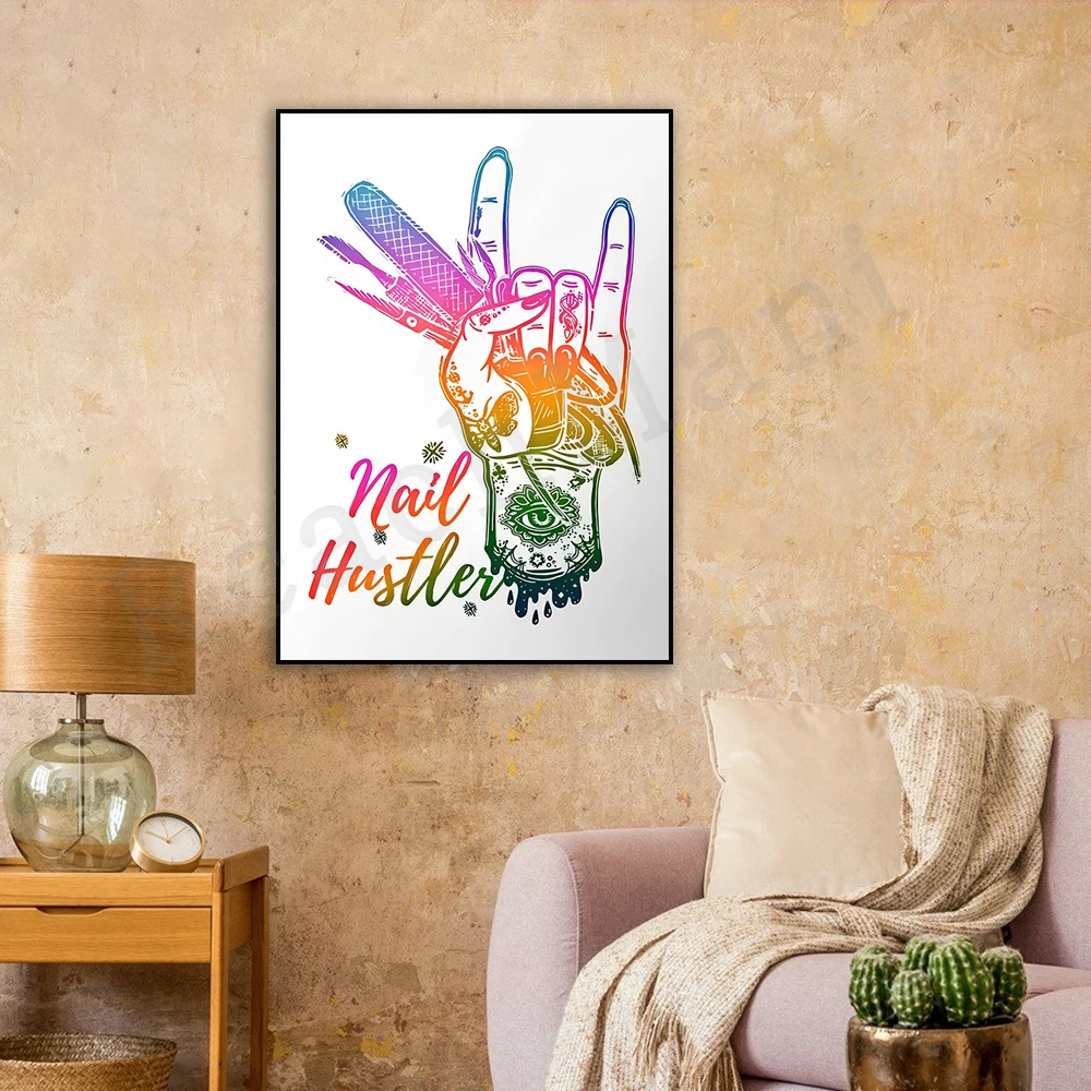 Nail Hustler Poster Canvas, Nail Technician Gift, Nail Hustler Printable Wall Art, Nail Salon Decor, Housewarming Gift