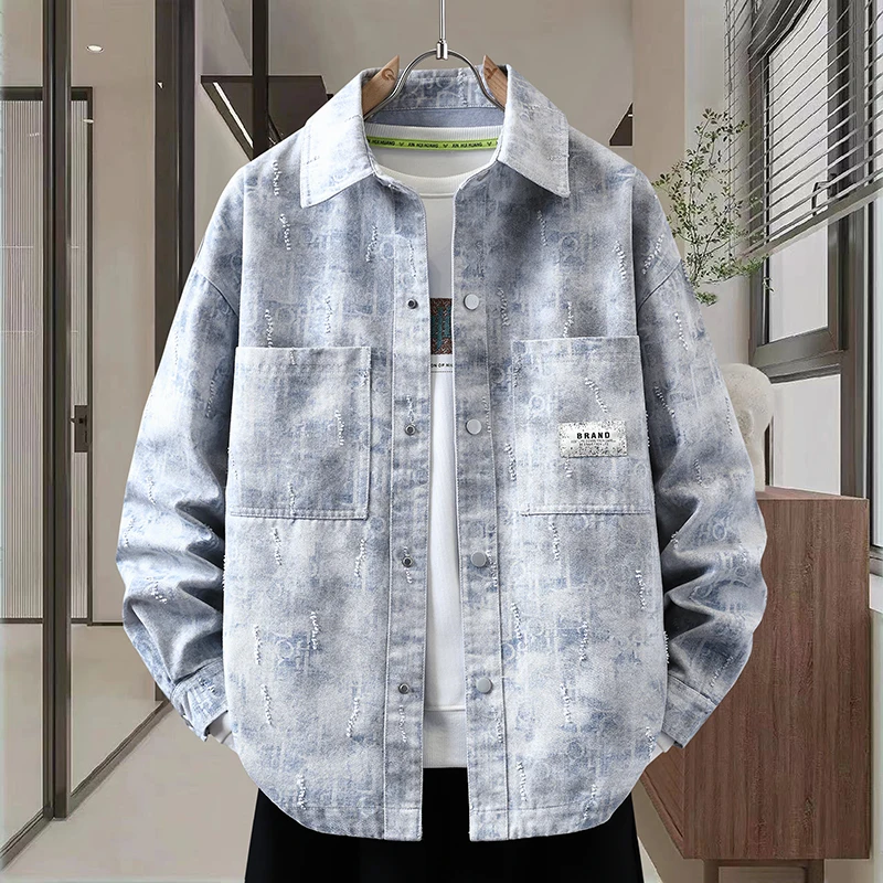 

Denim Jacket Fashion Casual Style Print Outwear Single Breasted Quality Men Clothing Breathable Comfortable Roupas Masculinas