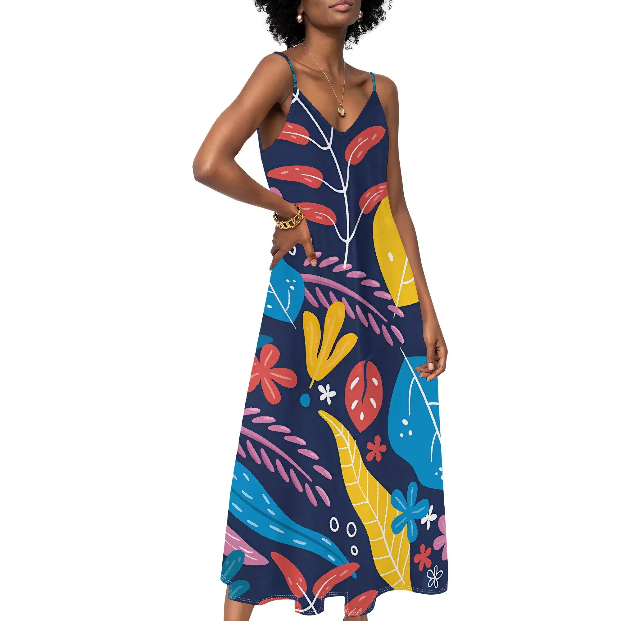 Women's clothing 2025 spring/summer new custom casual beach loose print floral V-neck long skirt dress