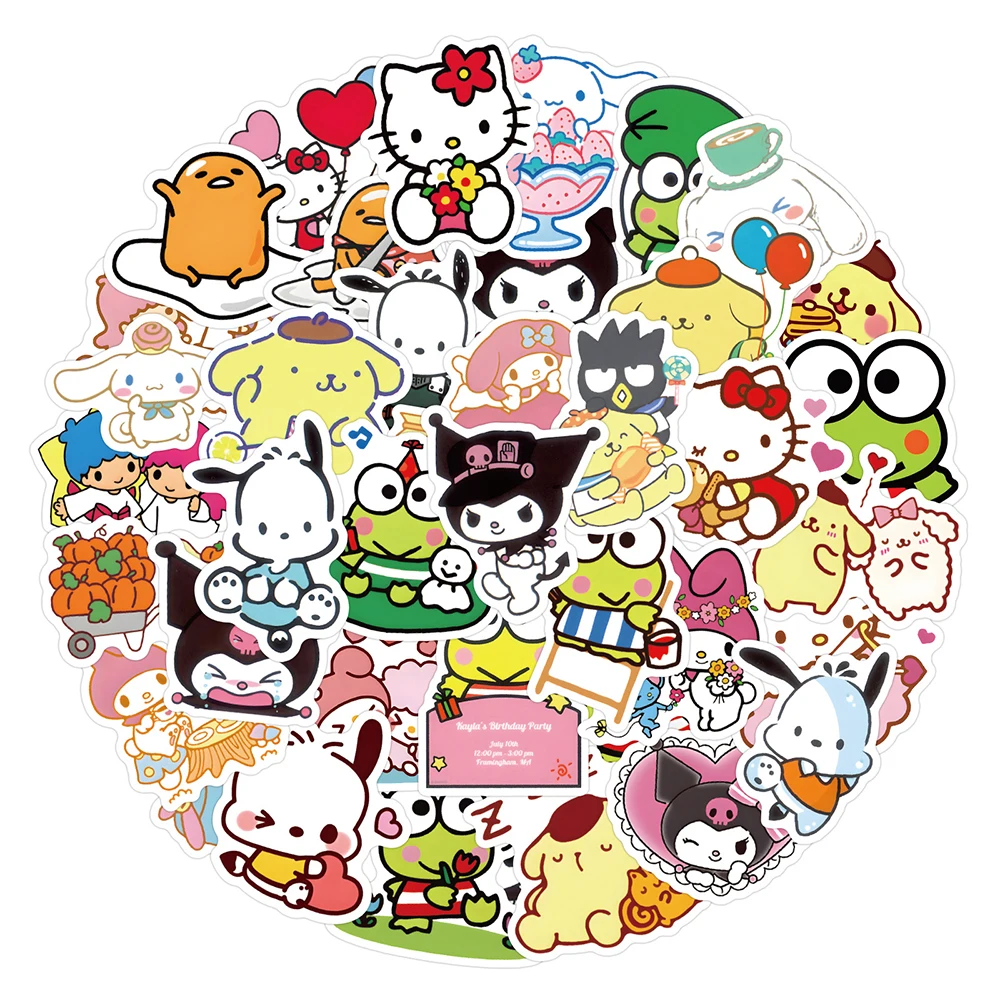 

10/30/50/100pcs Cute Hello Kitty Kuromi Anime Stickers Sanrio Cartoon Sticker Suitcase Guitar Laptop Bike Phone Girls Toys Gift