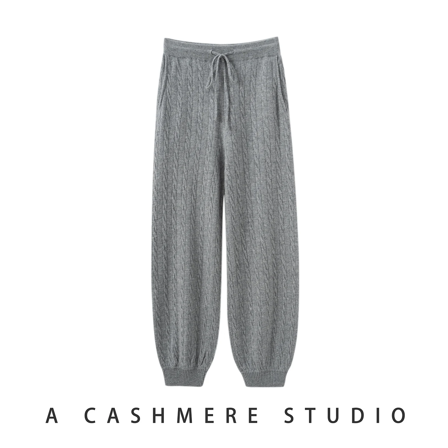 

100% Cashmere Pants Women Luxury High Quality Bloomers New Cozy Autumn Winter Cable Knit Trousers Casual Soft Warm Jogger Pants