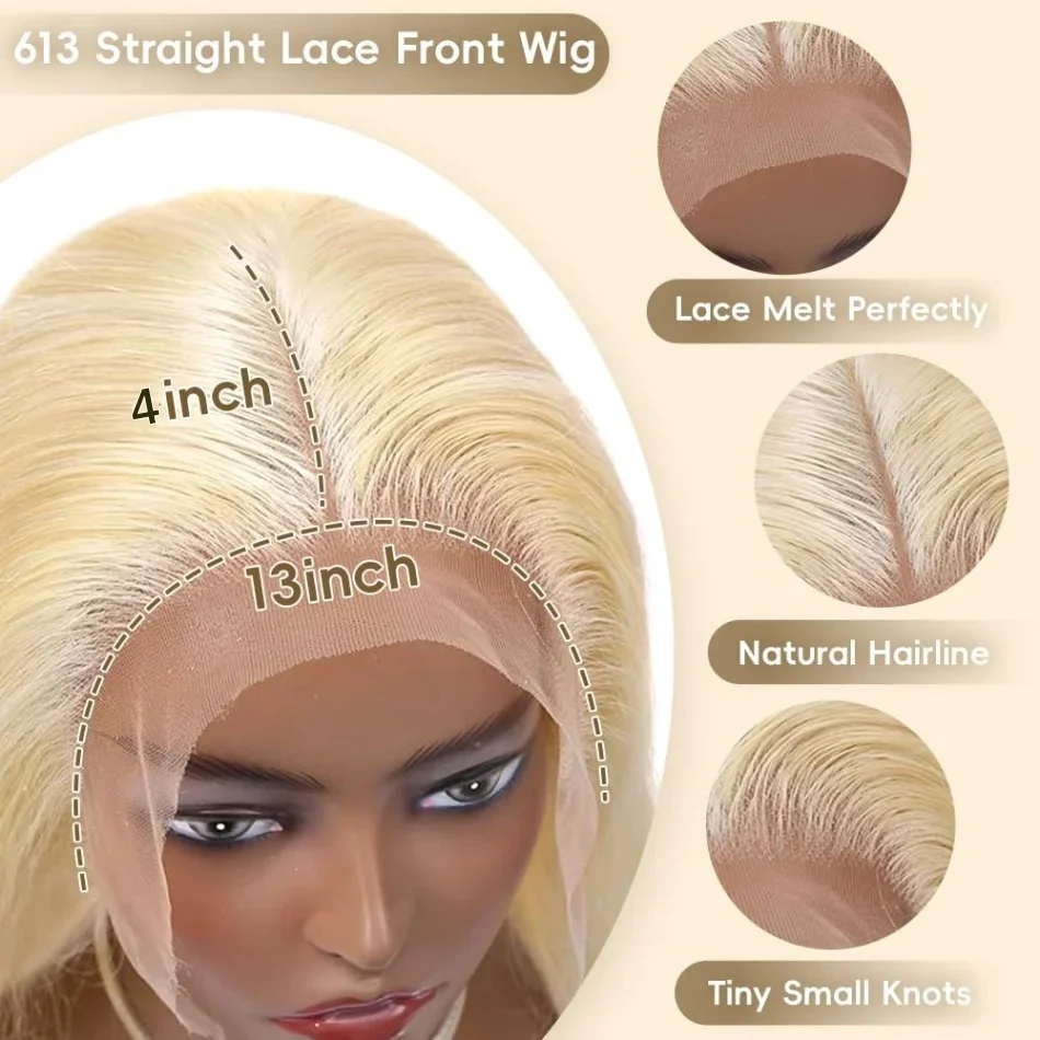 613 HD Transparent Lace Frontal Wigs 13x6 Blonde Bone Straight 100% Human Hair Wigs Pre Plucked High Density Brazilian Real Hair