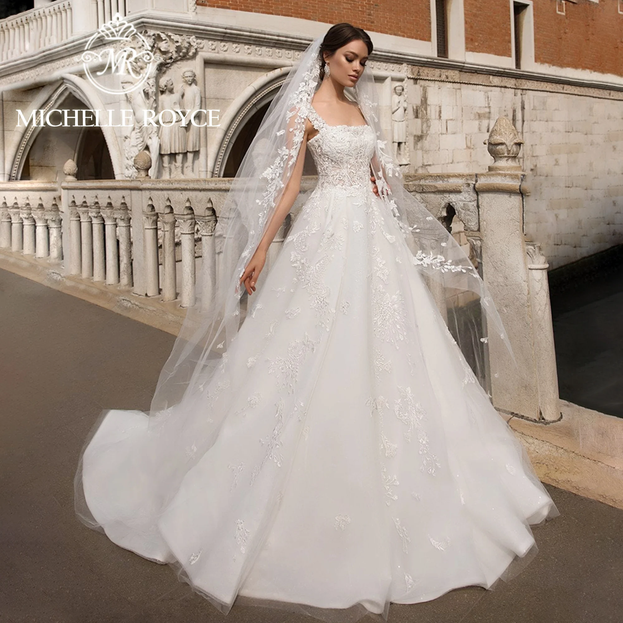 Michelle Royce Ball Gown Wedding Dress 2024 Bride Square Collar Appliques Spaghetti Straps Royal Wedding Gown Vestidos De Novia