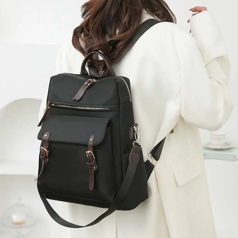 

Elegant Soft Nylon Backpack Multi-pockets Korean Style Anti-theft Design Backpack Crossbody Pouch Anti-splash Water
