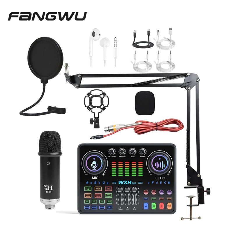 

2023 48V Звуковая карта, полный комплект, мобильный емкостный микрофон для компьютерных игр, голосовых трансляций и живых выступлений