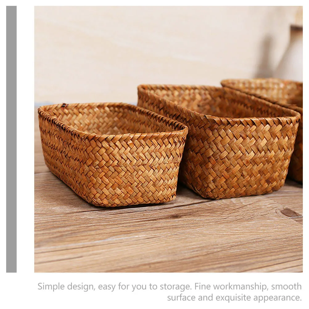 

Desktop Basket Natural Seagrass Woven Baskets Decorative Storage Box Makeup Organizer Toy Storage Case Household Sundry