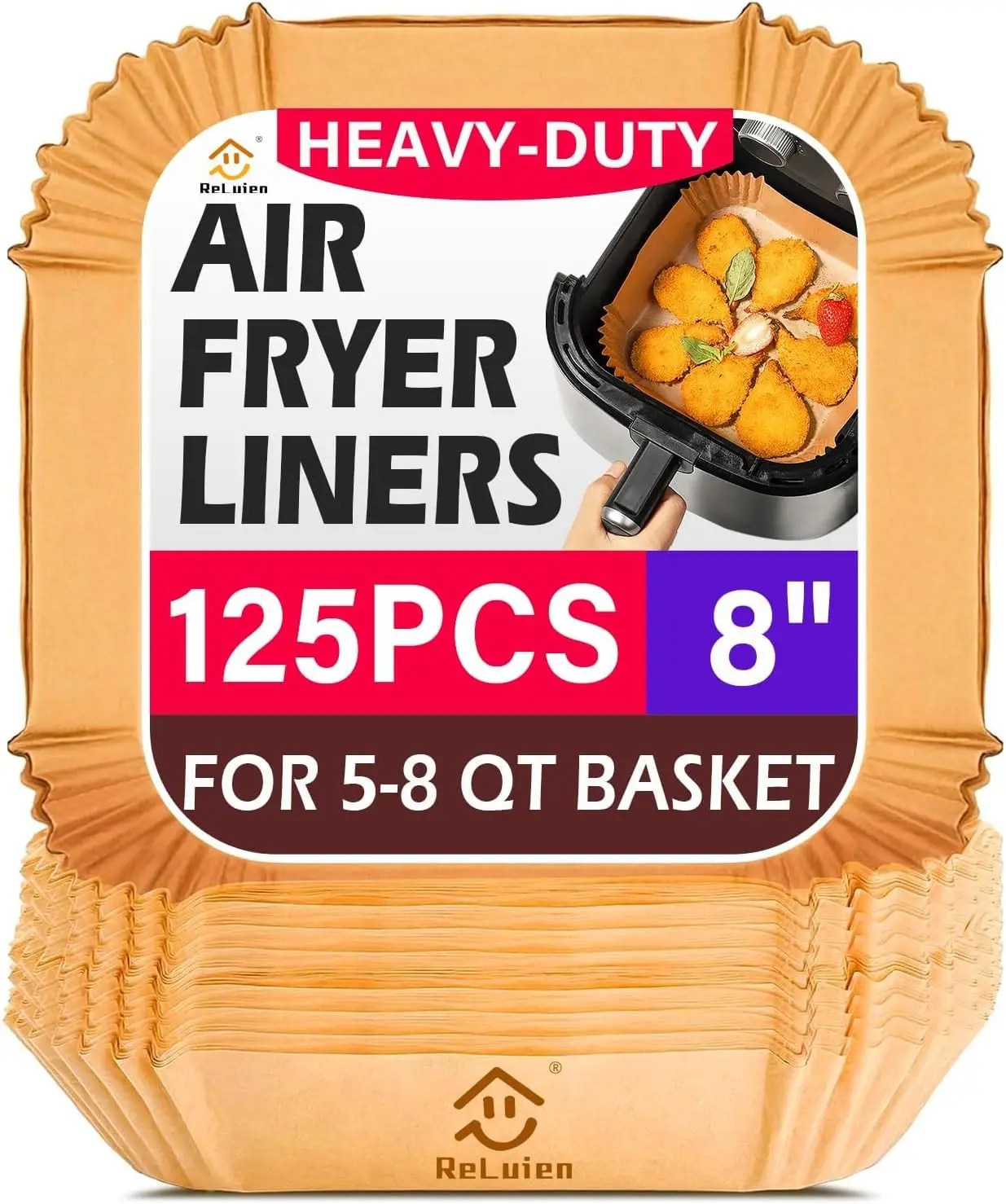 

125Pcs 8" Unbleached Air Fryer Liners, Non-Stick Parchment Paper for 5-8QT Fryers, Baking & Roasting