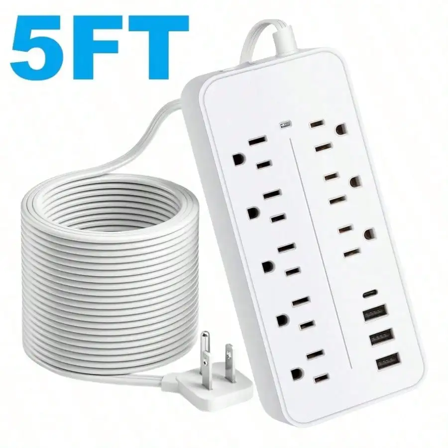 Surge Protector Power Strip - 8 Widely Outlets with 4 USB Ports (1 USB C), Outlet Extender with Flat Plug, US PLUG