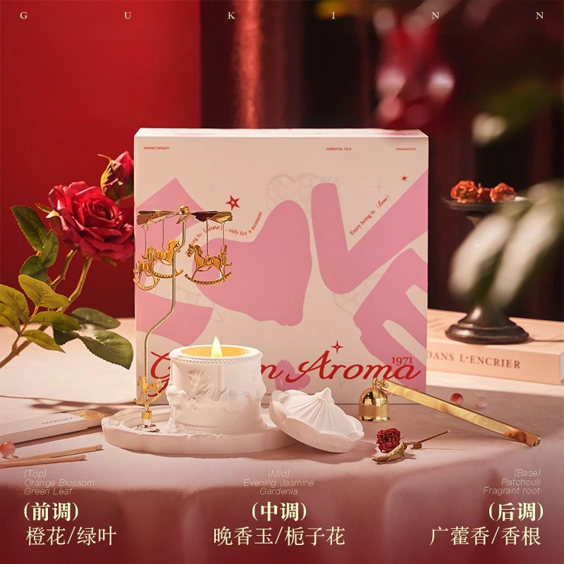 ロマンチックなアロマセラピーキャンドルギフトセット、高級ホームデコレーション、香りのするディフューザーストーン、カルーセルアロマオーナメントデコレーションアクセサリー