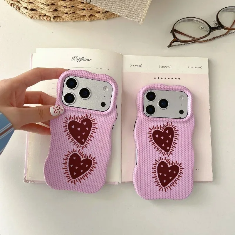 

Wave Edge Cute Heart Lovely Love Shockproof Phone Case For IPhone 17promax 17 13 14 15 16 ProMax 17Pro Protector Anti-fall Cover