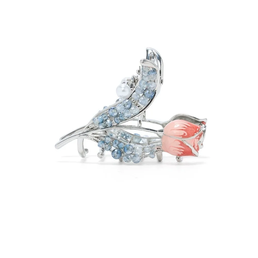 Vintage Luxury Rose Leaf Hair Claw Elegant Chinese Style Silver Shark Clip Premium Back Head Updo Hair Accessories For Women