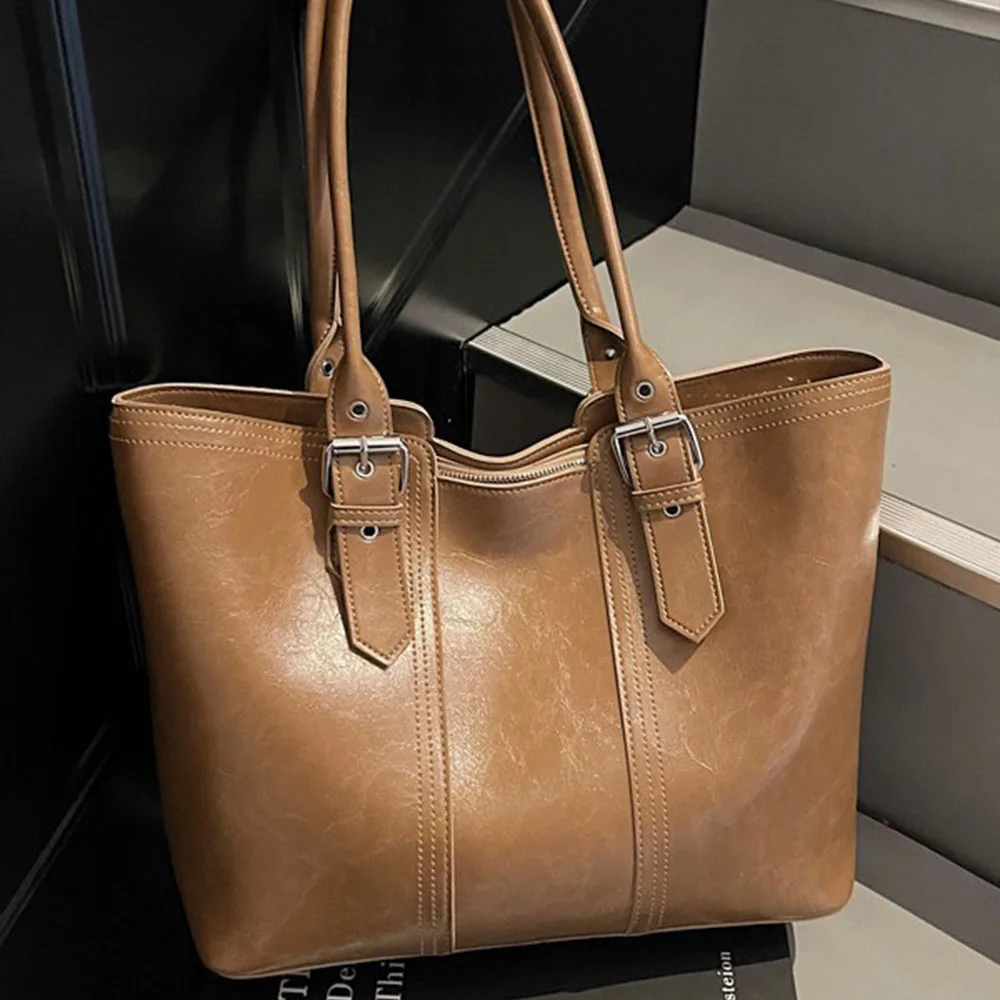 

Винтажная однотонная глянцевая сумка-тоут из искусственной кожи, вместительная женская сумка через плечо, простая роскошная сумка-багет