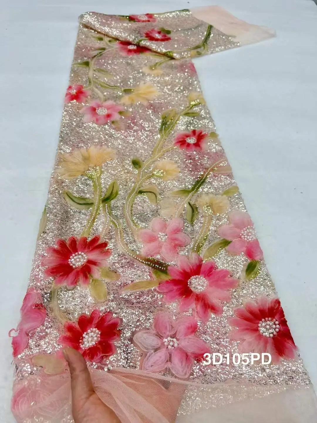 New African Lace Fabric 2025 High Quality Beads Lace Embroidered Brocade Lace French Tulle Lace Fabric For Nigerian Party Dress