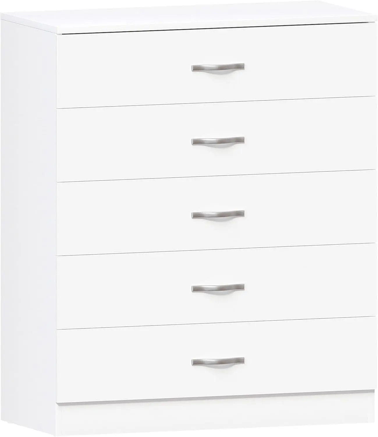 Cómoda de 5 cajones con tiradores y rieles metálicos, con soporte exclusivo antivuelco para cajones, Riano, de Home Discount