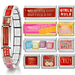 1pc Y2K Personalized Signature Words Italian Charm Bracelet Stainless Steel DIY Making Elastic Link Fashion Jewelry