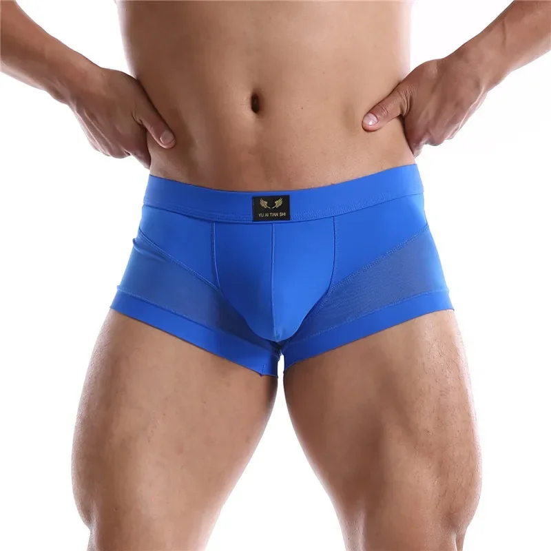 Calzoncillos bóxer de malla de seda de hielo para hombre, ropa interior sin costuras, diseño convexo en U, muy suave, Sexy