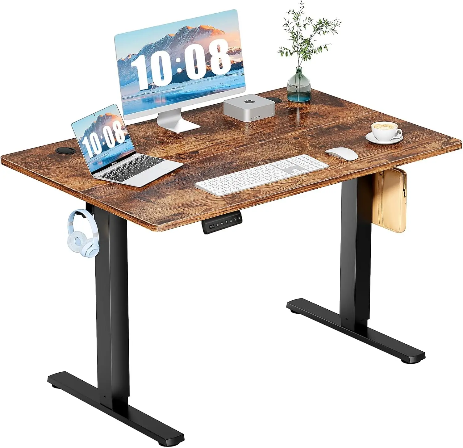 48 Inch Electric Standing Desk, Height Adjustable Sit to Stand, Memory Presets, Home Office Gaming, Rustic