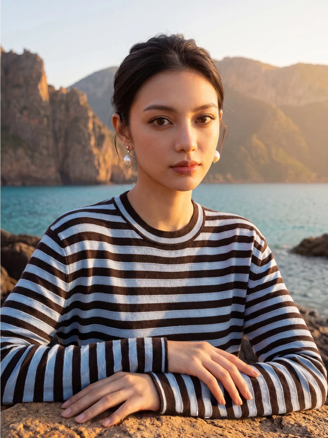 

Loose Knitted Woolen Sweater Women's Street Style Mid-Length Striped Knitwear Breathable Comfortable Yangzhou Wool Top