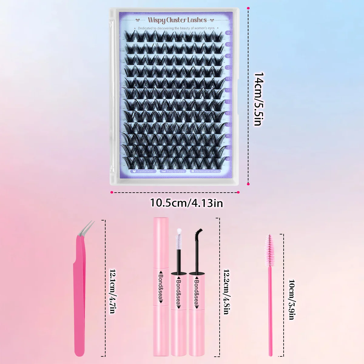 120 個 DIY 厚いつけまつげ、D カール、10-18mm 混合長さ - ピンセット、両頭のり、ブラシ付き初心者向け