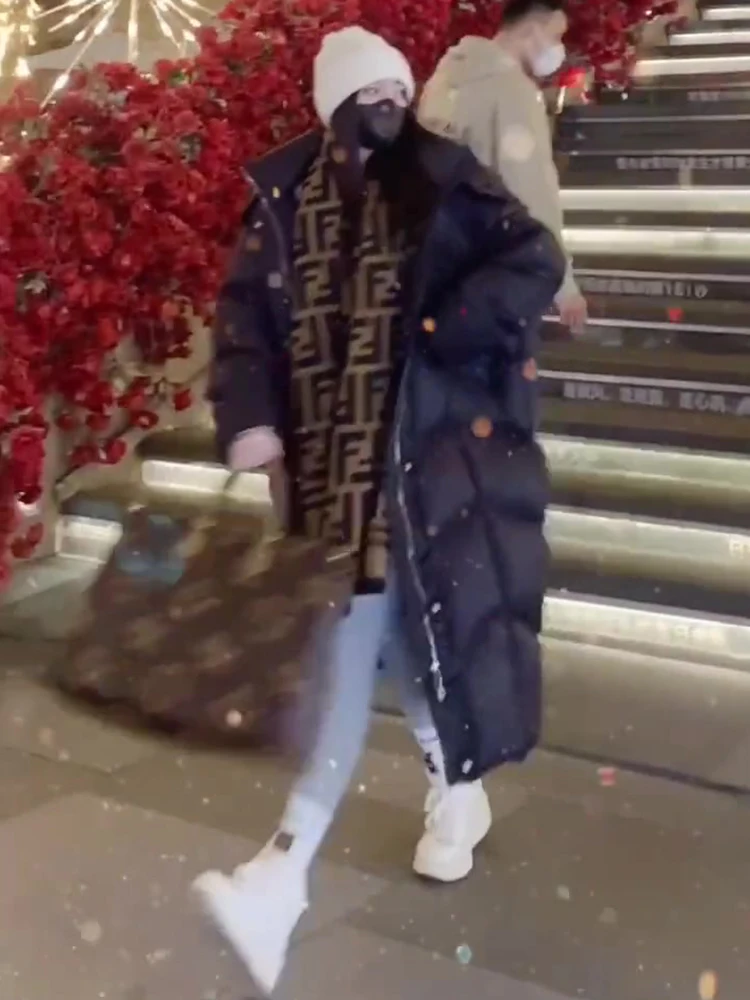 겨울용 따뜻한 후드 지퍼 블라 키니-길이 화이트 다운 패딩 재킷 여성용 코트 출퇴근용 한국 버전