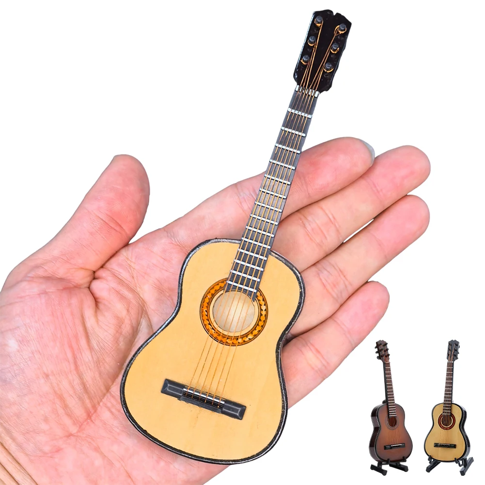 Wooden Miniature Guitar Model with Stand Modern Simple Mini Musical Ornaments Craft Home Desk Decoration for Home Display Decor