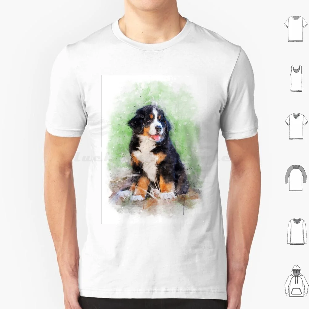 Bernese Mountain Dog Puppy Watercolor T Shirt Cotton Men Women DIY Print Bernese Mountain Dog Adorable Affection Animal Beauty