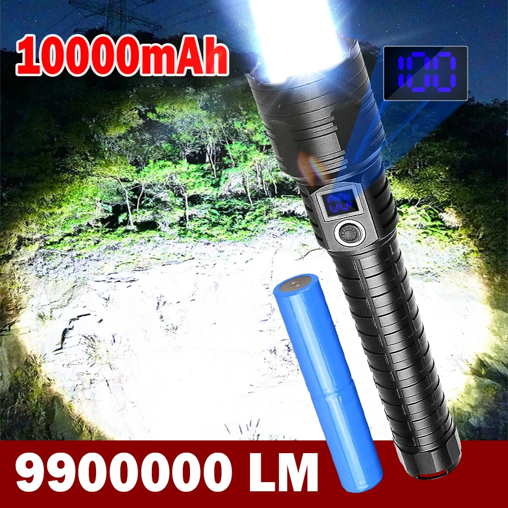 9900000LM Powerful LED Flashlight 10000mAh Rechargeable Ultra Powerful Flashlight Tactical Lantern Long Shot LED Torch