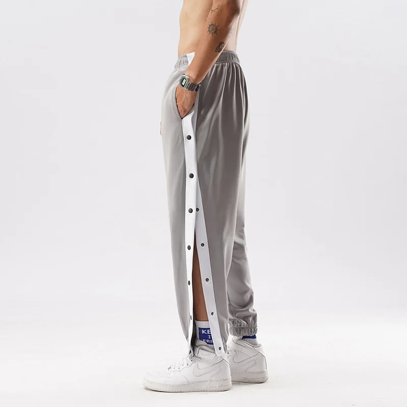 Men Jogger Pants Contrast Color Sides Buttons Stretch Workout Long Trousers Casual Sports Sweatpants Streetwear