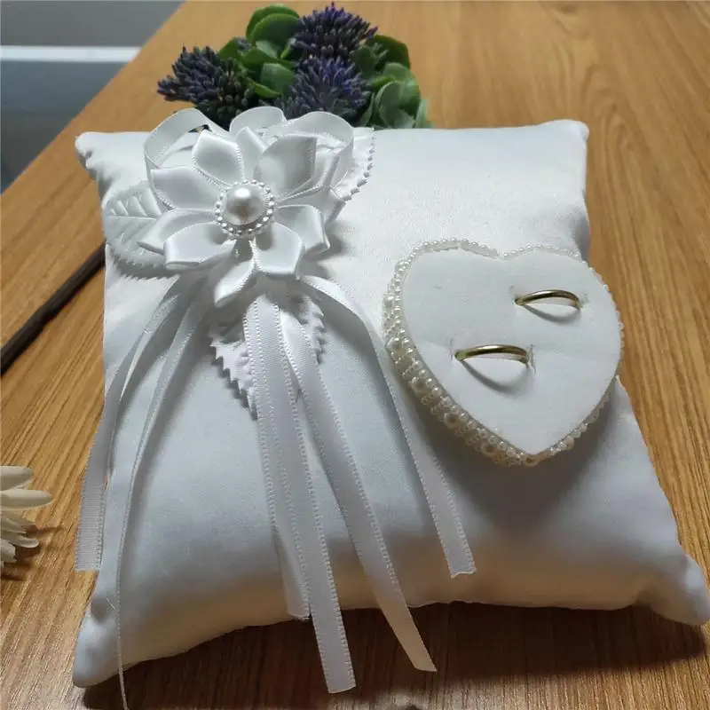 20x20cm Wedding Ring Pillow Bridal Bearer Pillow Cushions Wedding Marriage Ceremony Decoration  Camellia Heart Shaped Cushion