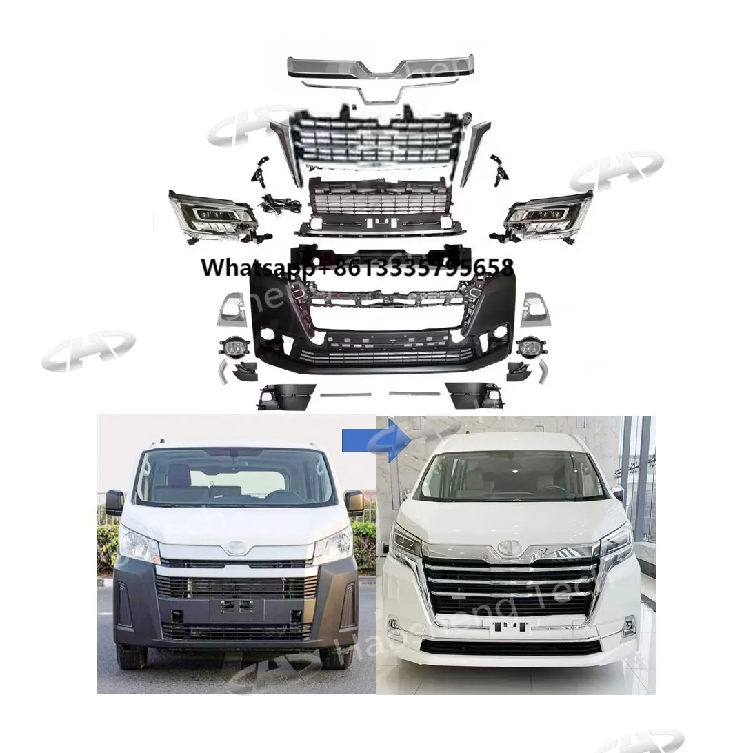 

Mini Bus Body Kit for Hiace 2019+ Upgrade to GranAce Majesty Front Bumper With Grille Auto Lamps Fog Lights Headlights