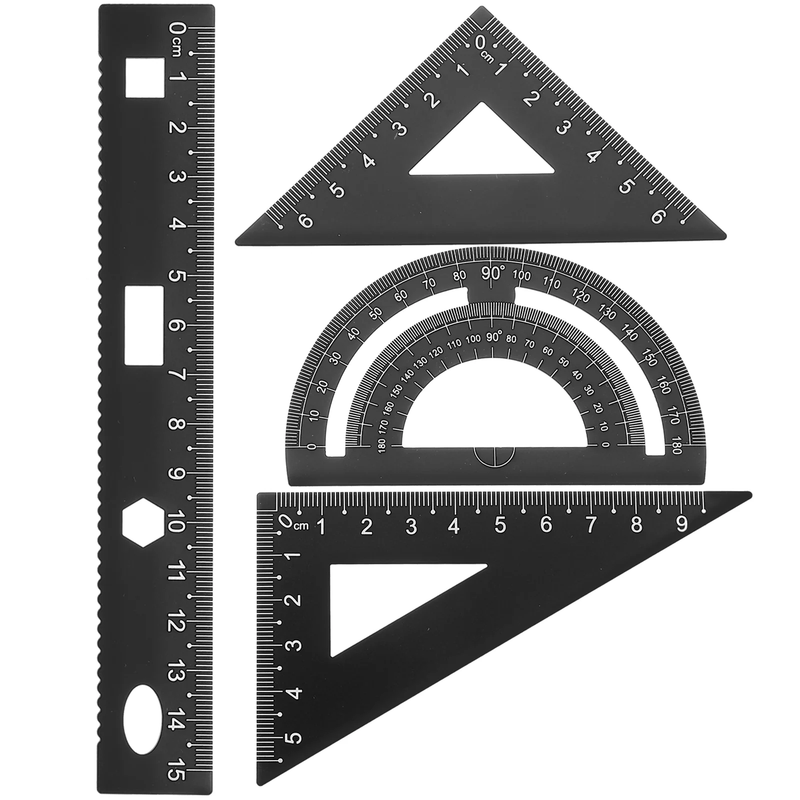 1 Set mit 4 Stück DIY-Metalllineal, robustes Büro-Metalllineal, Lineal, Schreibwaren-Set, dreieckige Platte, Winkelmesser, Testlineal für