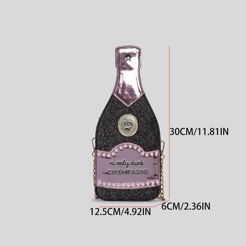 Creative letter wine bottle design women shoulder bag personalized glitter crossbody bags funny cute small phone purses 2024