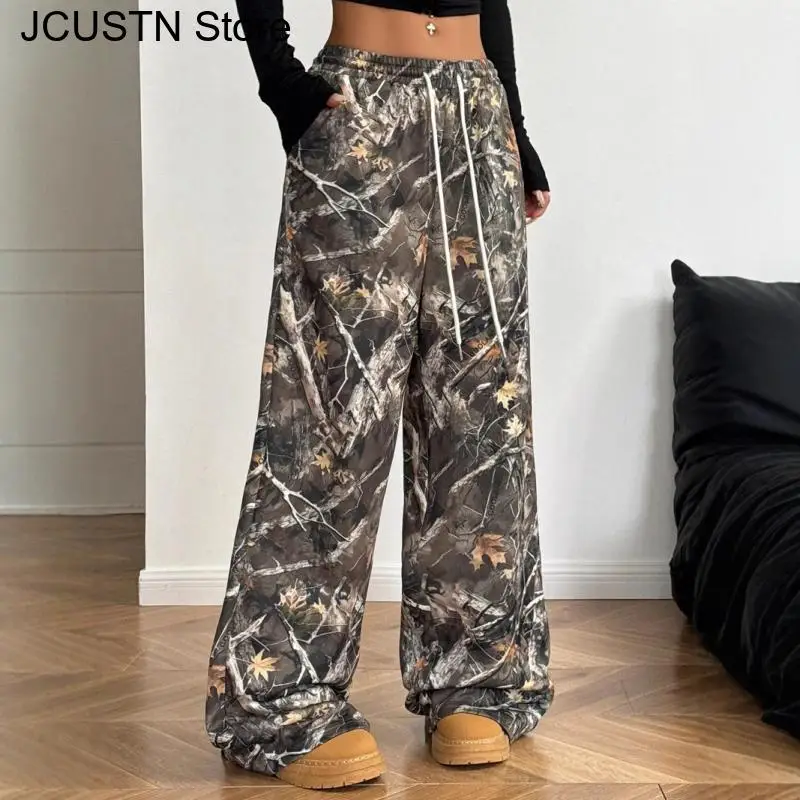 

Y2K Retro Camouflage Casual Loose Fitting Women Pants Jogging Drawstring Sports Pants American Sweatpants Hip Hop Casual Pants